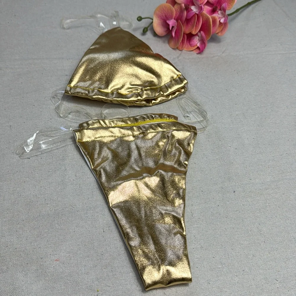 Gold Metallic women’s Swimming Bikini Set.